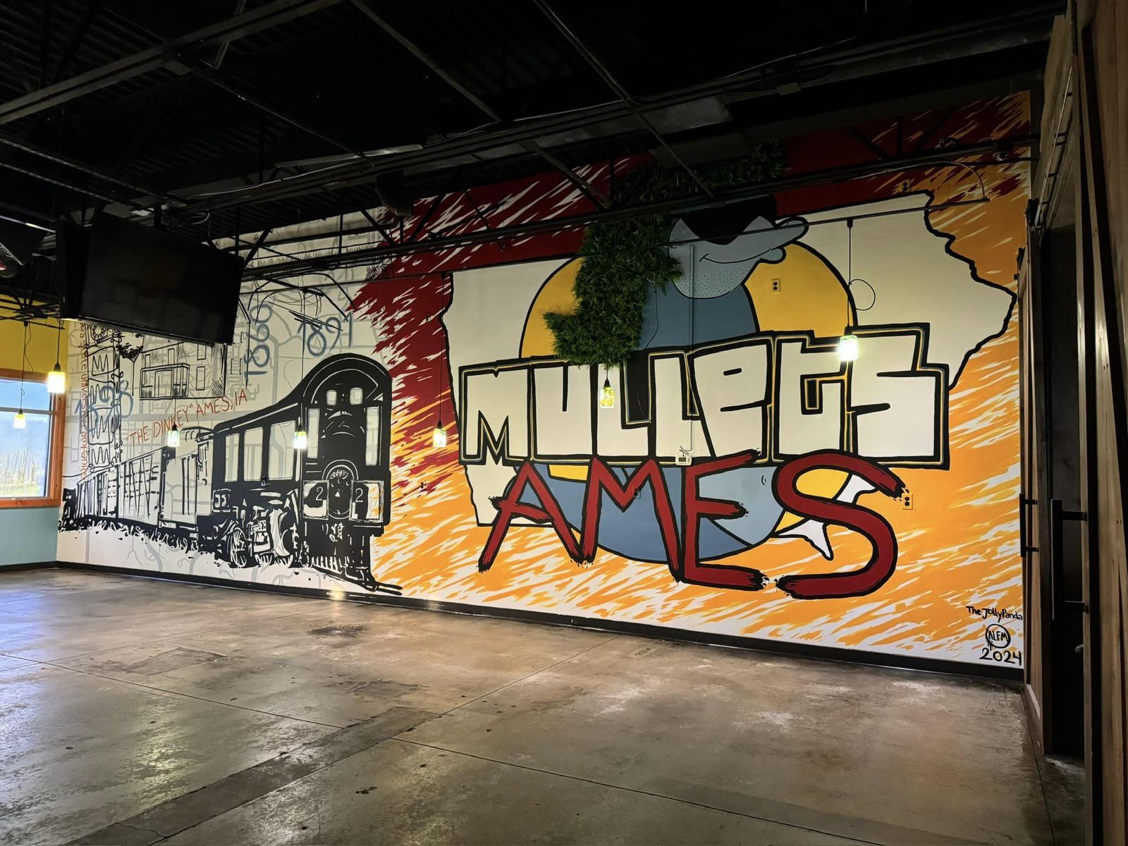 Mullets Ames mural seen from the opposite side of the room